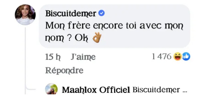 Capture d'écran de la réponse de Coco Emilia à Maahlox le Vibreur sur Facebook