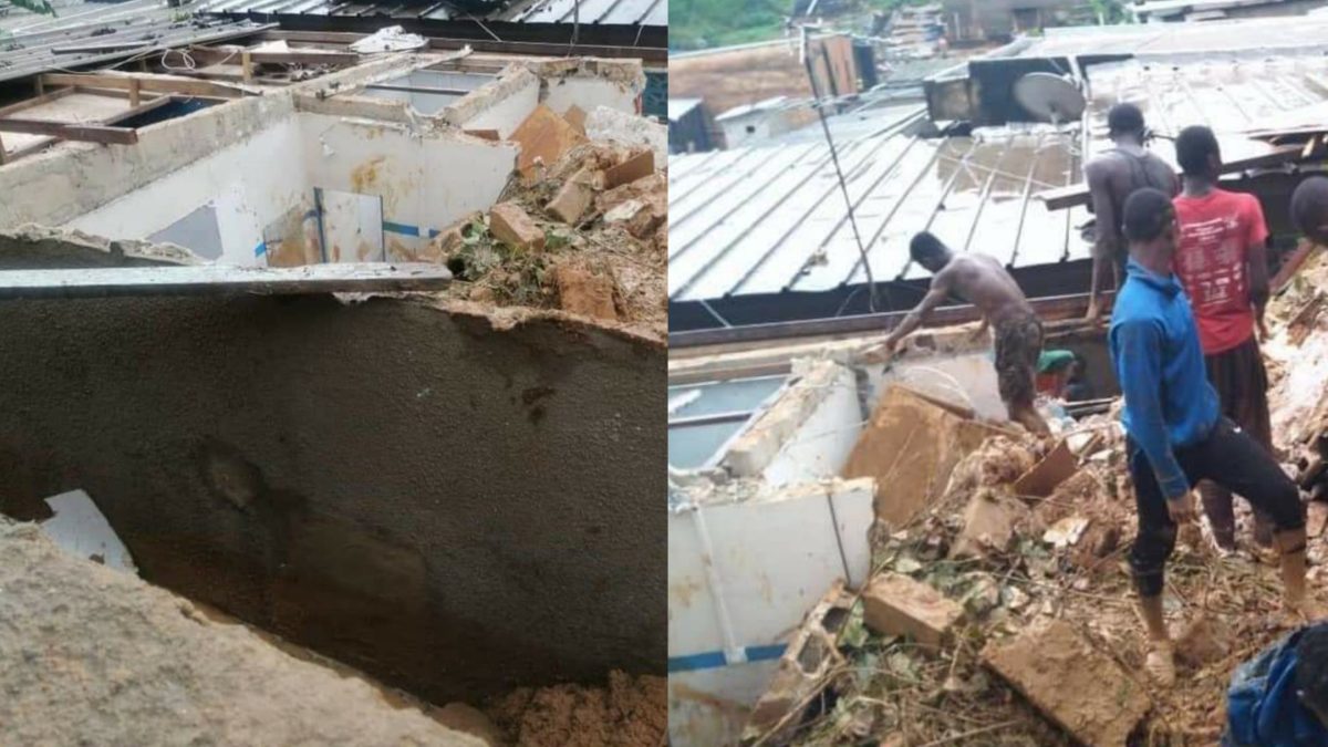 Éboulement de terrain sur des habitations dans le quartier Mossikro à Abidjan.