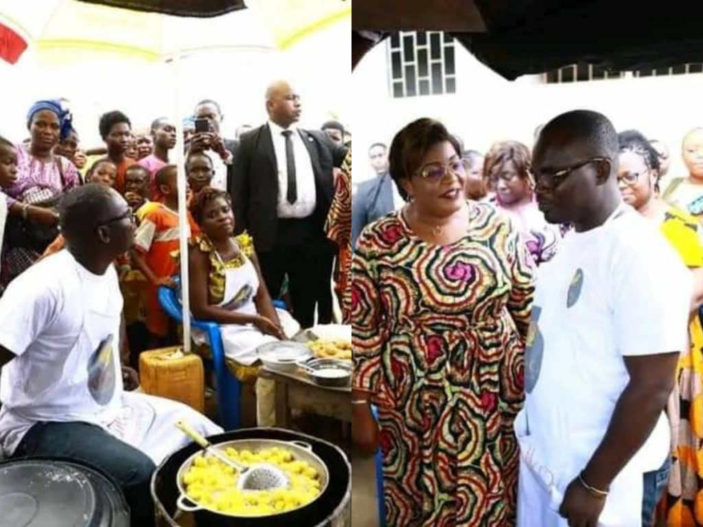 L'ancienne ministre de la Culture, Arlette Badou a rendu une visite à Alain Kouakou, un père de famille qui exerce dans la vente de beignets.